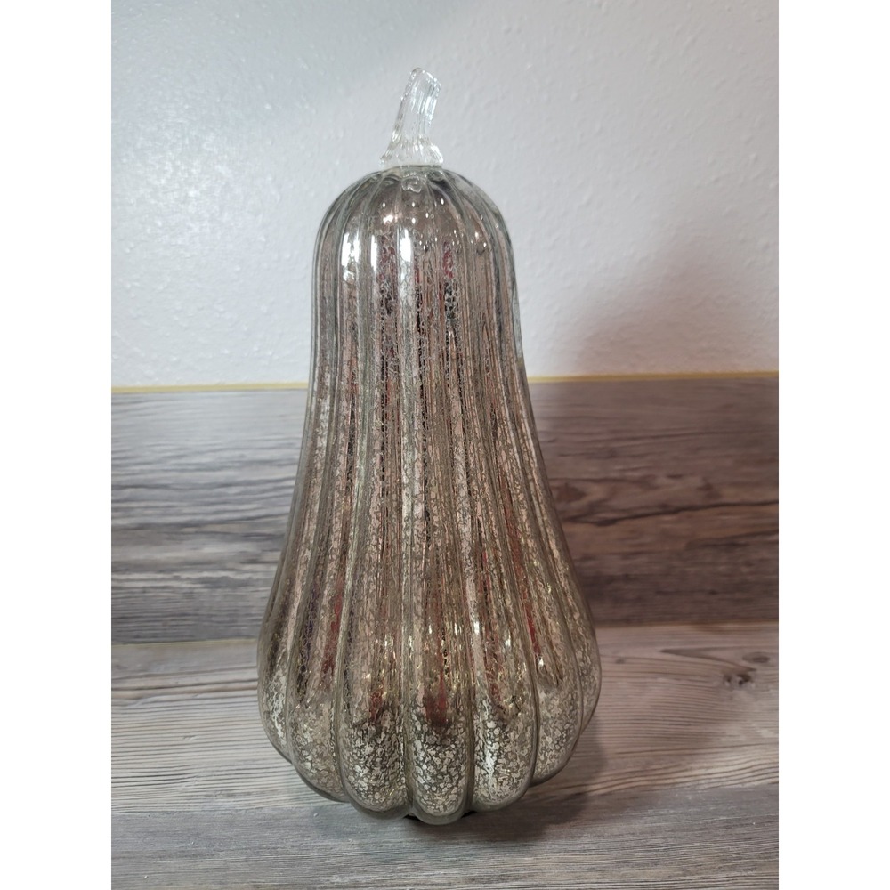 Halloween Glass Pumkin stands 13in Silver Crackled Glass appearance